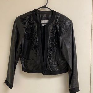 Vintage short Black Leather Jacket Tassels